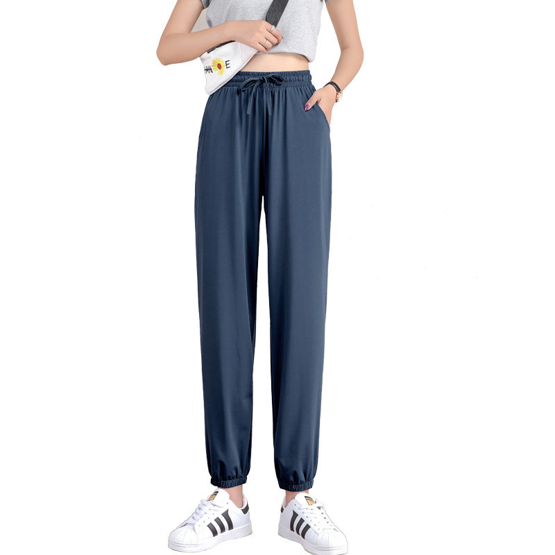 冰丝夏季高腰垂感休闲运动阔腿裤 偶顶休闲裤