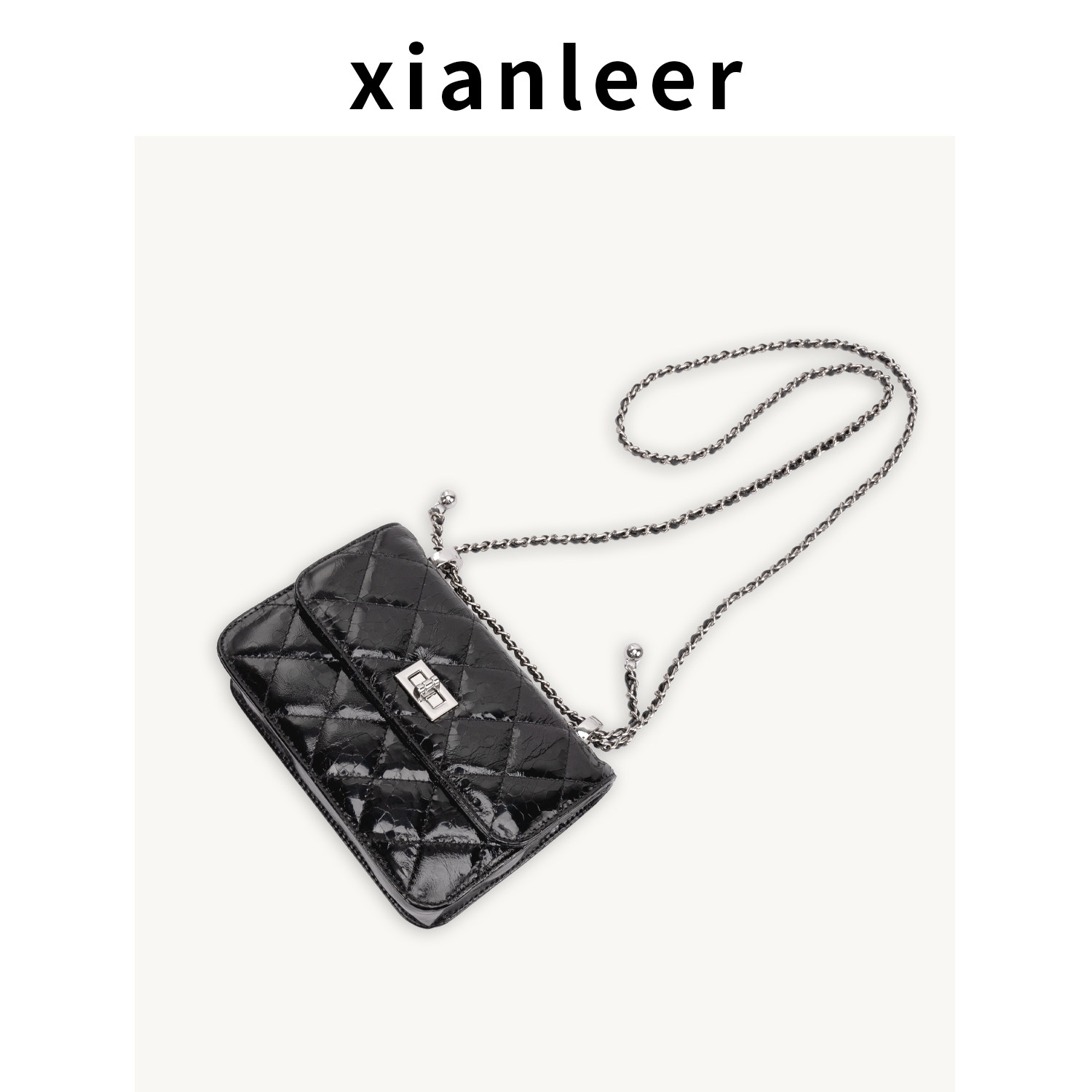 XIANLEER香蕾尔包包女式2026新款双金珠菱格链条小香风斜跨单肩包