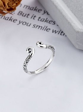 云潮轩S925纯银黑神话悟空紧箍咒情侣对戒金箍棒指环创意复古戒指