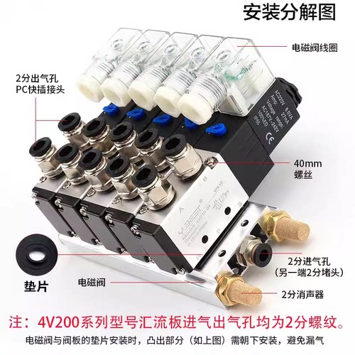 电磁阀底座4V210-08汇流板100M200M300M400-2F3F4F5F6F7F8F9F10位 - 图0