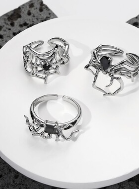 暗黑蜘蛛开口可调甜酷食指戒