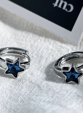 甜酷辣妹~精致蓝色蝴蝶耳扣小众设计高级清冷耳环女网红个性耳饰