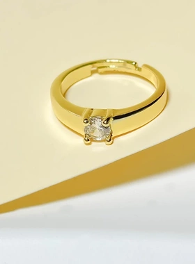 锆石戒指 简约素圈指环轻奢气质设计感单钻时尚活口戒指