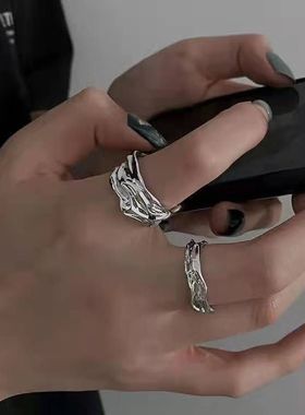 不规则开口褶皱纹理戒指女ins小众设计冷淡风高级指环时尚个性戒