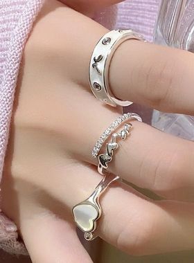 轻奢风爱心贝壳戒指女生小众气质闺蜜情侣对戒高级感可调节指环