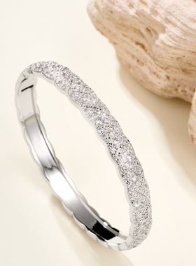 菱格切面满镶钻手镯 女｜轻奢金属质感设计｜日常叠戴百搭款