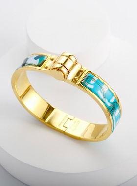 复古珐琅手镯女士百搭时尚Grand Apparat hinged bracelet绿色