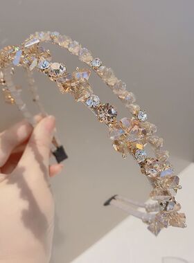 手工编织工艺水晶璀璨双排发箍气质高端小众头箍双根发饰重工