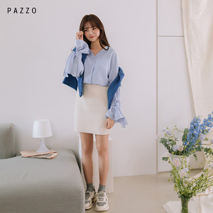 │PAZZO│衬衫 格纹袖绑带V领排扣雪纺上衣 2019初春款 P40006139