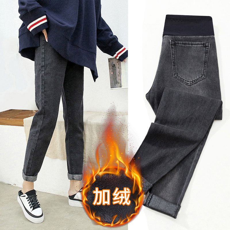 孕妇裤秋冬外穿宽松时尚牛仔裤子 沐月母婴孕妇直筒裤