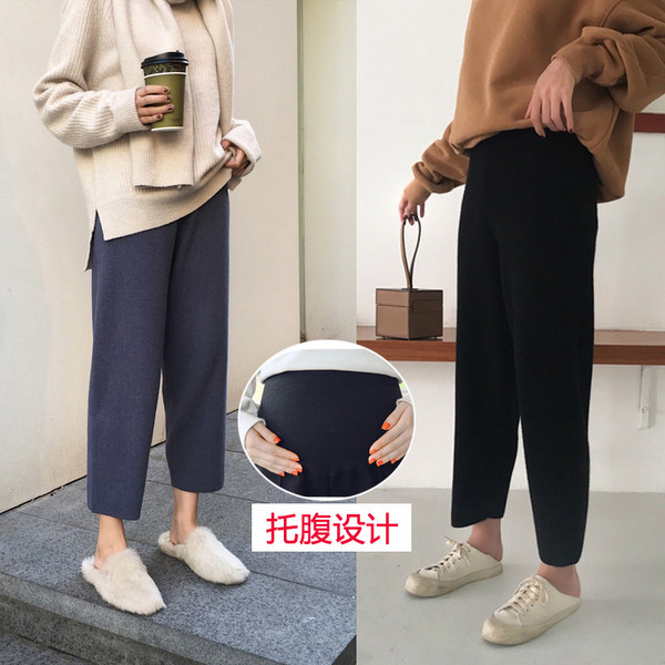 秋冬直筒阔腿裤针织休闲孕妇裤子 沐月母婴孕妇阔腿裤