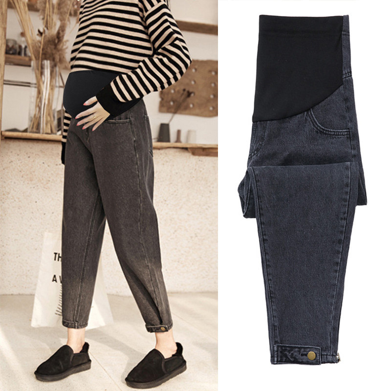 孕妇裤秋冬外穿宽松时尚牛仔裤子 沐月母婴孕妇直筒裤