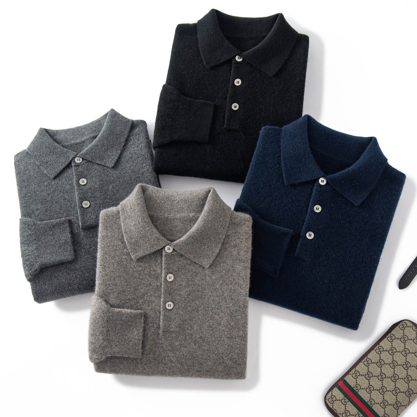 康赛妮100baby羊绒衫男士polo领衬衣重磅加厚宽松翻领长袖t恤商务,淘宝优惠券,粉丝福利购,淘宝优惠卷