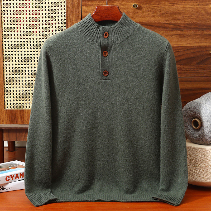 男士100%纯山羊绒羊毛衫半高领纽扣毛衣中年秋冬季舒适保暖针织衫,淘宝优惠券,粉丝福利购,淘宝优惠卷