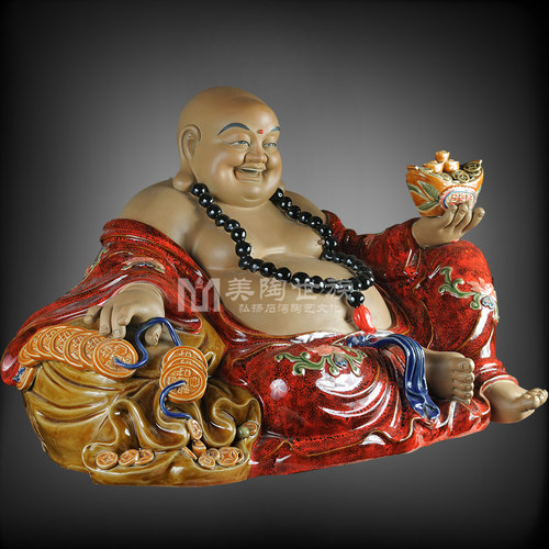 石湾公仔大师精品家居门客厅电视酒柜装饰招财弥勒笑佛像陶瓷摆件 - 图0