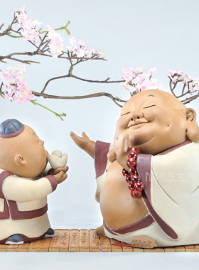 石湾陶瓷工艺精品礼物家居酒柜门客厅饰品弥勒笑佛像镇宅中式摆件