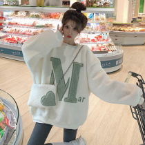 2023 new breast-feeding plus suede thickened cashmere towel embroidery (with delivery bag) sweatshirt female autumn winter blouses to feed the milk