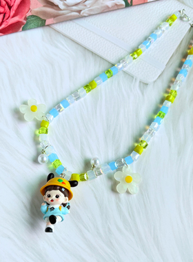 夏日清新可爱小黄帽水晶项链