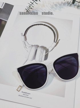 圆脸白色韩国太阳眼镜周扬青同款