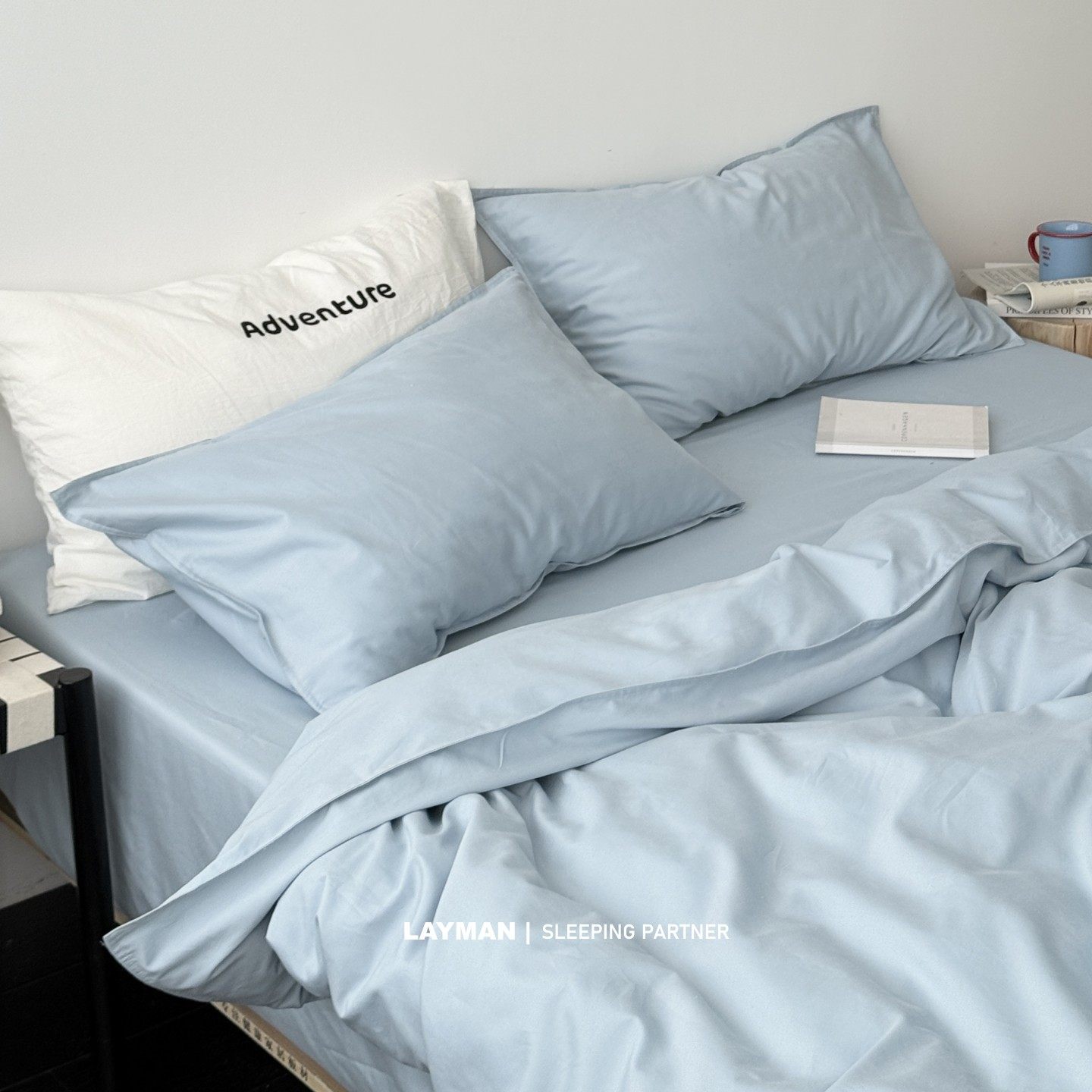 Layman 外行 自愈蓝秋冬加厚全棉磨毛四件套100s柔软简约床品套件,淘宝优惠券,粉丝福利购,淘宝优惠卷