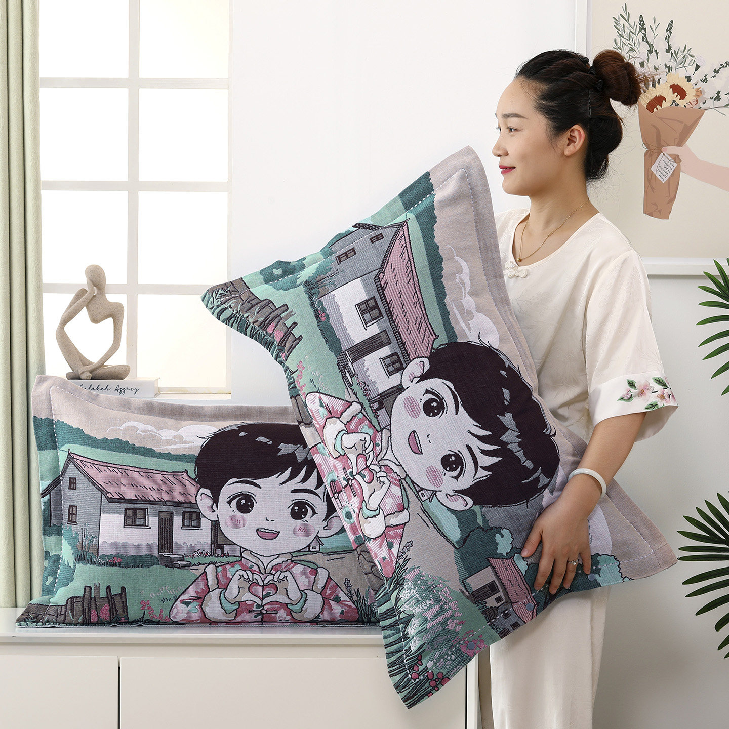 纯棉纱布按扣枕套一对加大加厚宿舍枕头套家用成人透气吸汗枕套,淘宝优惠券,粉丝福利购,淘宝优惠卷