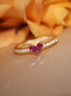 定制 star je*wely 18K金镶嵌天然红宝石戒指 爱心戒指神秘的心
