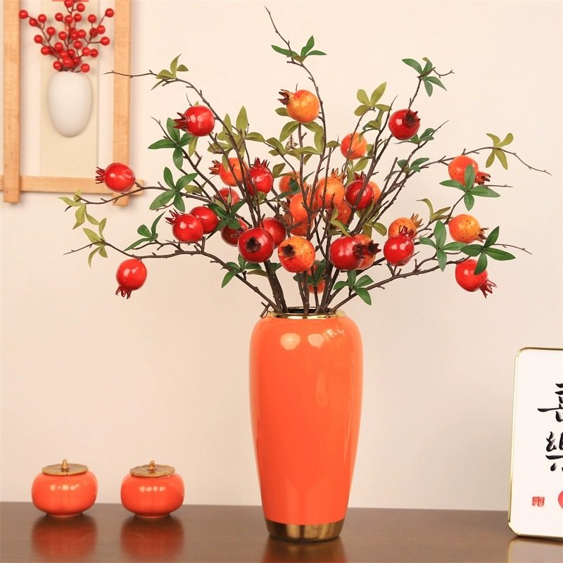 仿真花假花摆设石榴花摆件柿子果树枝干花客厅玄关餐桌花艺装饰花,淘宝优惠券,粉丝福利购,淘宝优惠卷