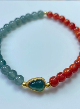 原创天然南红玛瑙手链女款冰种s925银蓝水翡翠玉葫芦本命年礼物