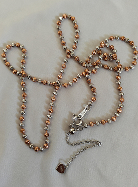 时尚纯银镀金分色闪切圆珠链