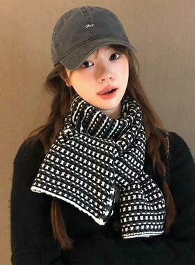围巾女冬季2025新款加厚送女朋友生日礼物复古黑白条纹初中生围脖