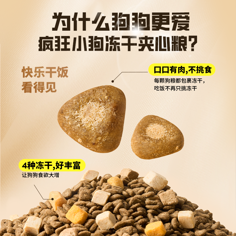 疯狂小狗冻干夹心狗粮试吃装中小型犬泰迪金毛官方旗舰店通用犬粮,淘宝优惠券,粉丝福利购,淘宝优惠卷