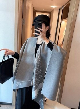 正确版本女秋冬季高档羊毛羊绒保暖空调披肩披风旅游斗篷围巾爆款