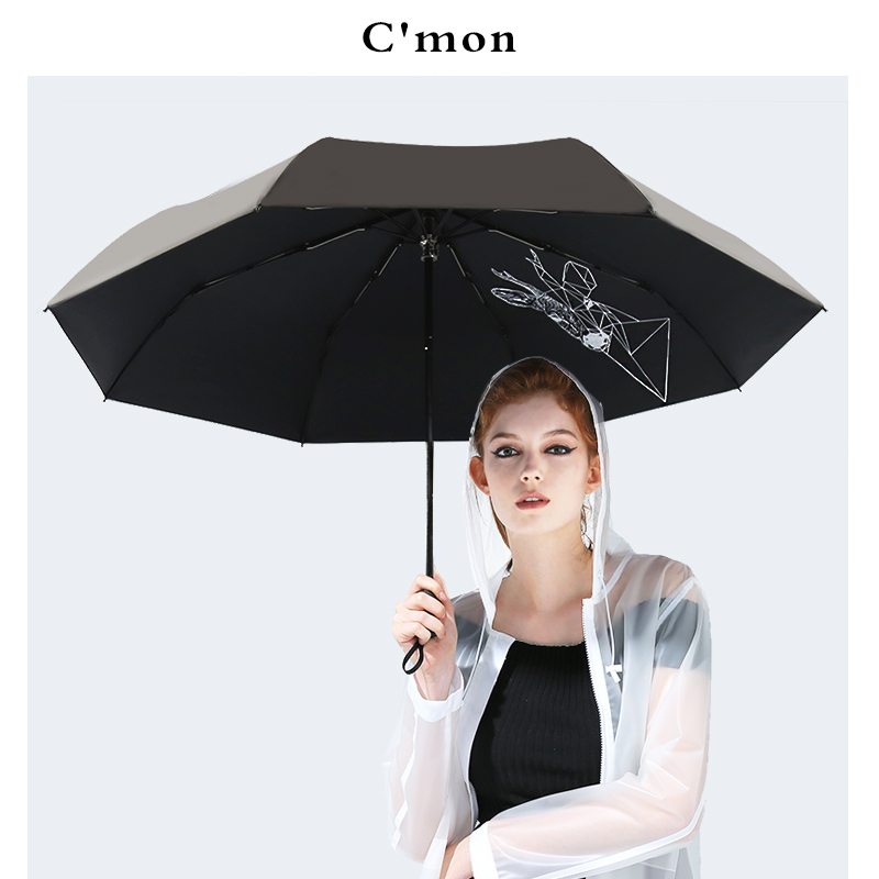 Cmon迷之鹿小黑伞晴雨两用折叠创意太阳伞女黑胶遮阳伞防晒紫外线