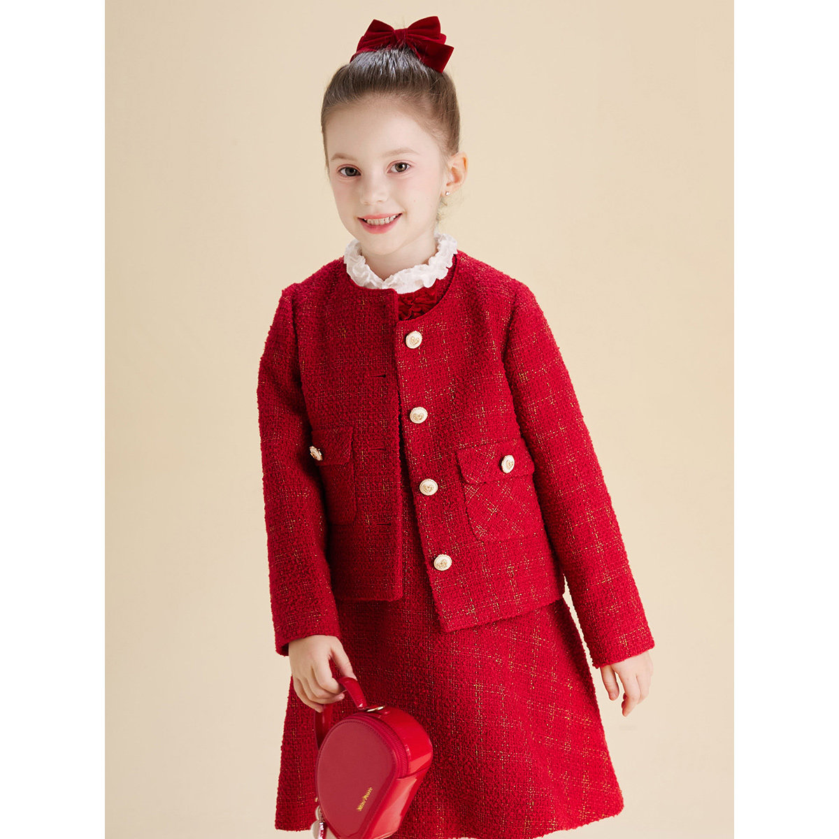 【门店同款】迪迪鹿童装女大童外套儿童春秋款红色上衣小香风,淘宝优惠券,粉丝福利购,淘宝优惠卷