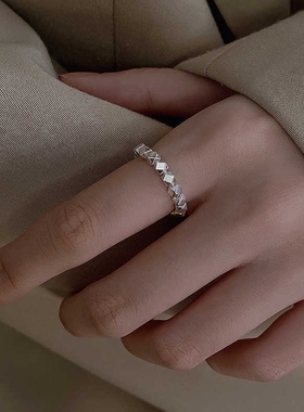 S925纯银碎银几两戒指小众气质菱形切割简约时尚开口食指学生情侣