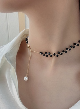 个性双层黑色颈链2025年新款韩国气质项链夏网红小众高级感锁骨链