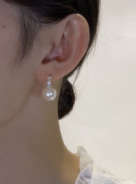 2024新款秋冬时尚韩版耳饰锆石镶嵌珍珠耳扣气质通勤高级感耳坠