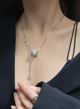 轻奢猫眼石铜镀金小蛮腰项链感网红颈链毛衣卫衣长款锁骨链