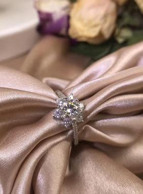 新款莫桑钻太阳花戒指纯银