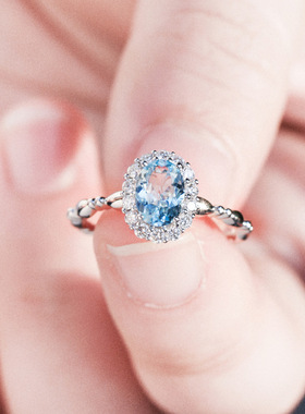 海蓝宝托帕石开口食指戒女款