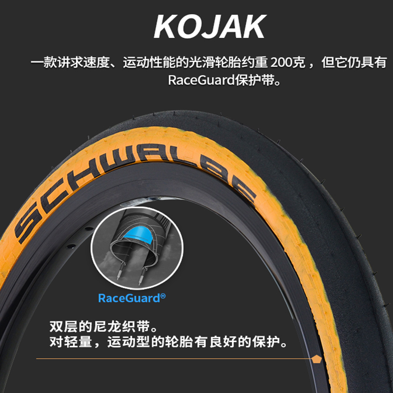 SCHWALBE世文16寸小布349 ONE RACER KOJAK 防刺折叠黄边轮胎外胎 - 图1