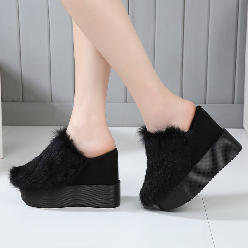 2025新品高跟兔毛秋冬加厚加绒保暖毛毛拖鞋潮厚底坡跟外穿女鞋,淘宝优惠券,粉丝福利购,淘宝优惠卷