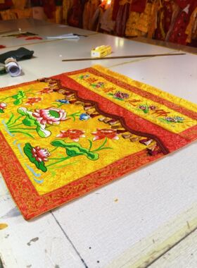 佛光普照桌围佛家用品荷花莲花提花面料绣品桌台1米高档围桌刺绣