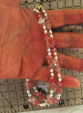 新款小众粉水晶碎石锁骨链淘乐趣