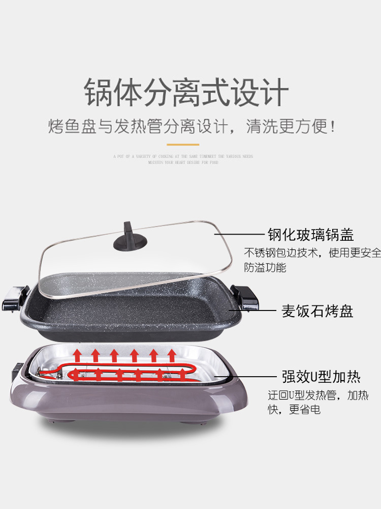 邦爱亿烤鱼炉商用多功能电烤盘家用烧烤炉纸包鱼专用锅餐厅烤肉机 - 图0