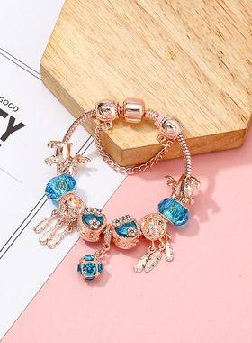 玫瑰金流苏梦网吊饰女士手链DIY蓝水晶精品品牌女士手链礼品直销