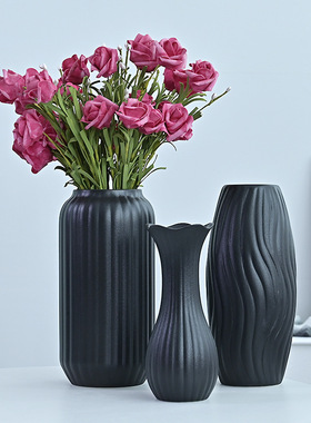 现代简约黑色陶瓷花瓶客厅家居插花干花装饰酒店民宿花器摆件厂家