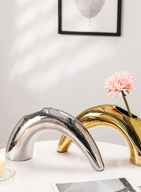 北欧ins创意几何陶瓷花瓶电镀组合花瓶花插花艺家居装饰摆件