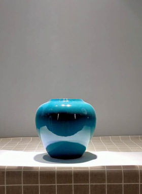 新中式花瓶摆件孔雀绿颜色釉陶瓷花器家居软装饰品样板间配饰