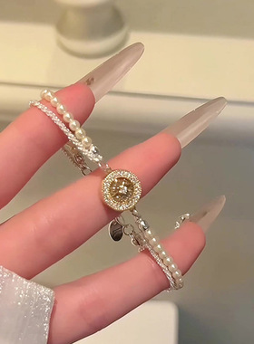 双层叠戴小米珠珍珠手链轻奢高级感手串女小众八芒星罗盘串珠手饰